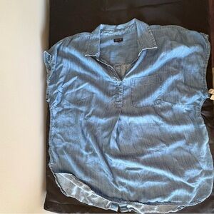 Talbots Plus Chambray Popover Top Size 2X Light Blue Cap Sleeve Button Back
